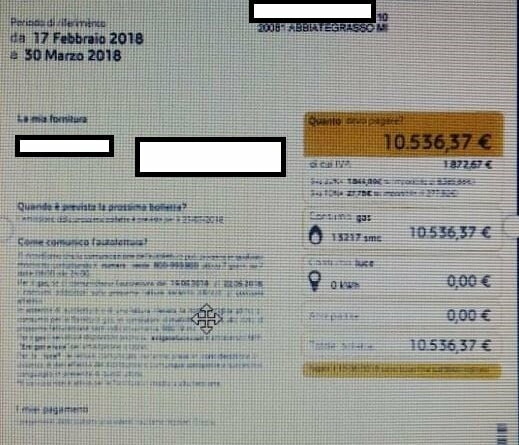 . Nella bolletta luce/gas spunta erroneamente un debito di 10.500 euro riferito a due mesi e i casi sarebbero una quindicina. Ad Abbiategrasso - 22/10/2020