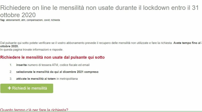 domanda di rimborso dell' abbonamento atm