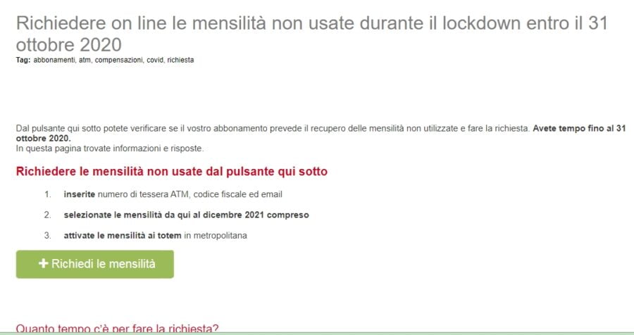 domanda di rimborso dell' abbonamento atm