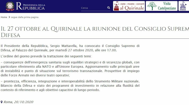 riunione superiore di difesa al quirinale