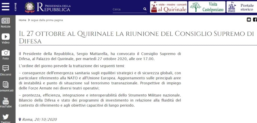 riunione superiore di difesa al quirinale