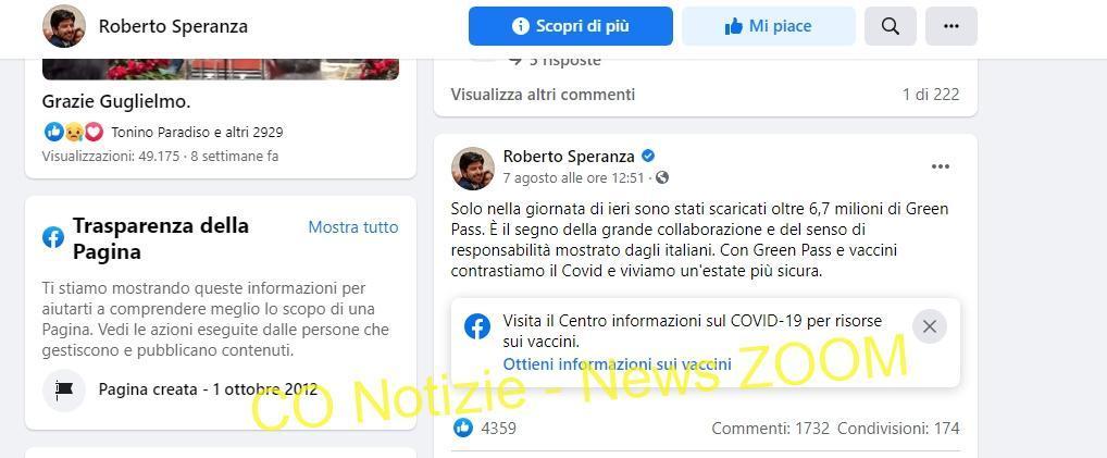 pandemia,speranza,green pass. Per il ministro Speranza la pandemia in Italia è finita, ma pare non essersene accorto - 09/08/2021