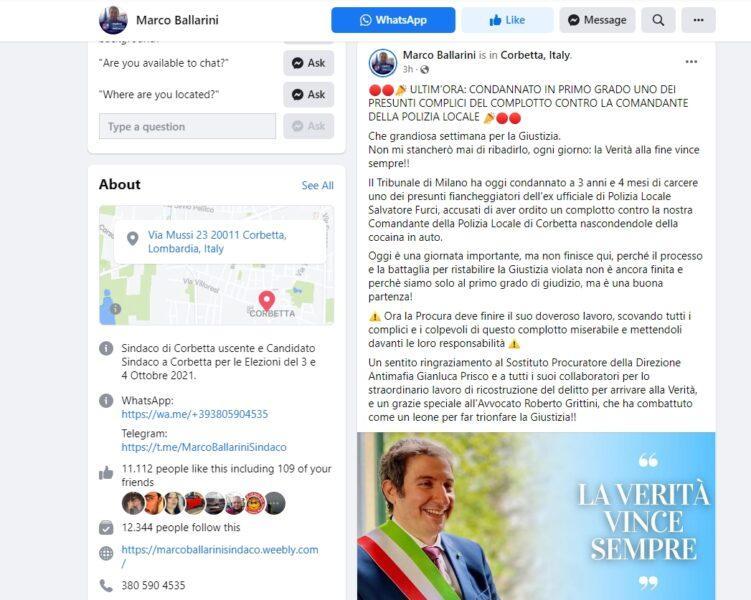 Facebook. Marco Ballarini esulta per la condanna dell’accusatore della Comandante Vismara