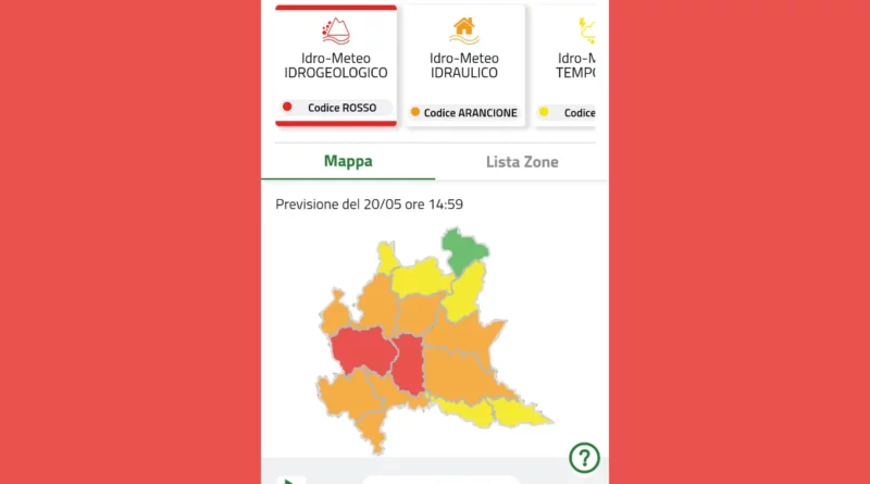 allerta lom,codice rosso,meteo. Allerta Lom. Meteo in Codice Rosso in provincia di Milano - 20/05/2024