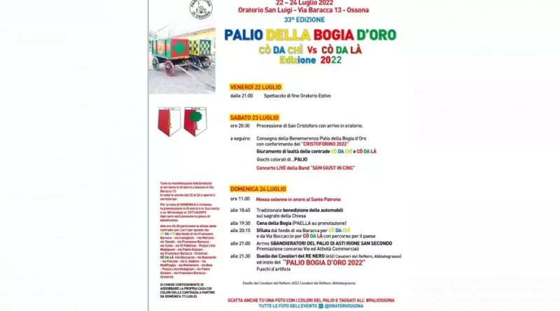 palio,bogia d'oro,ossona. 2022. Torna il Palio della Bogia d'oro - 15/07/2022